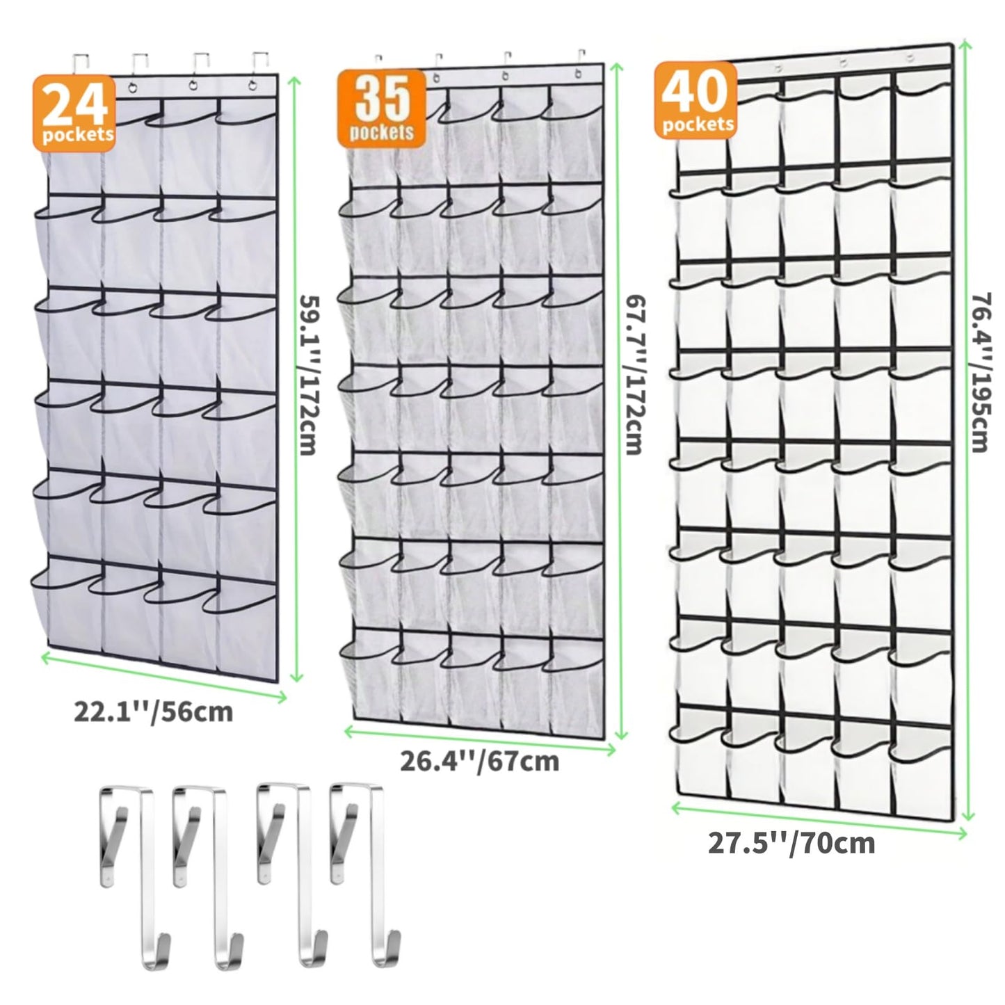 Over the Door Shoe Organiser, 40 Pocket Hanging Shoe Holder for Bedroom