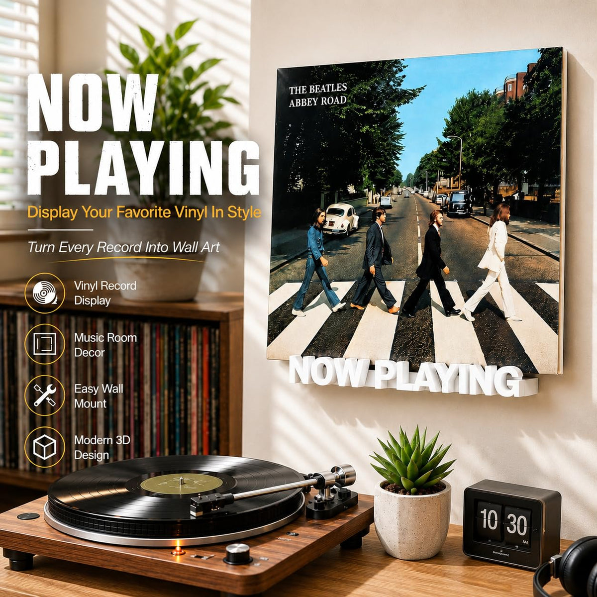 WPESI Now Playing Vinyl Record Stand, Wall Mount Display for Albums - Hanging Record Storage Holder White