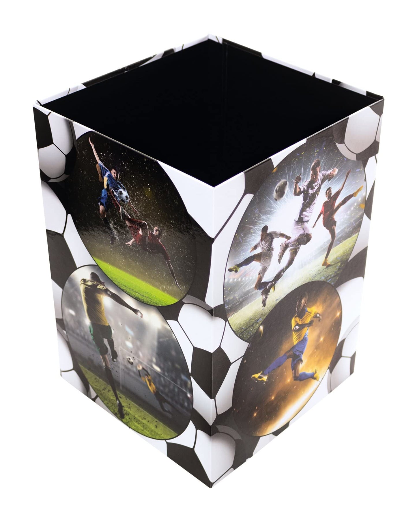HERMA 19739 Football Design Waste Paper Bin 15 Litres Foldable Sturdy Cardboard Slim Bin for Girls & Boys Rectangular Waste Bin for Children's Room