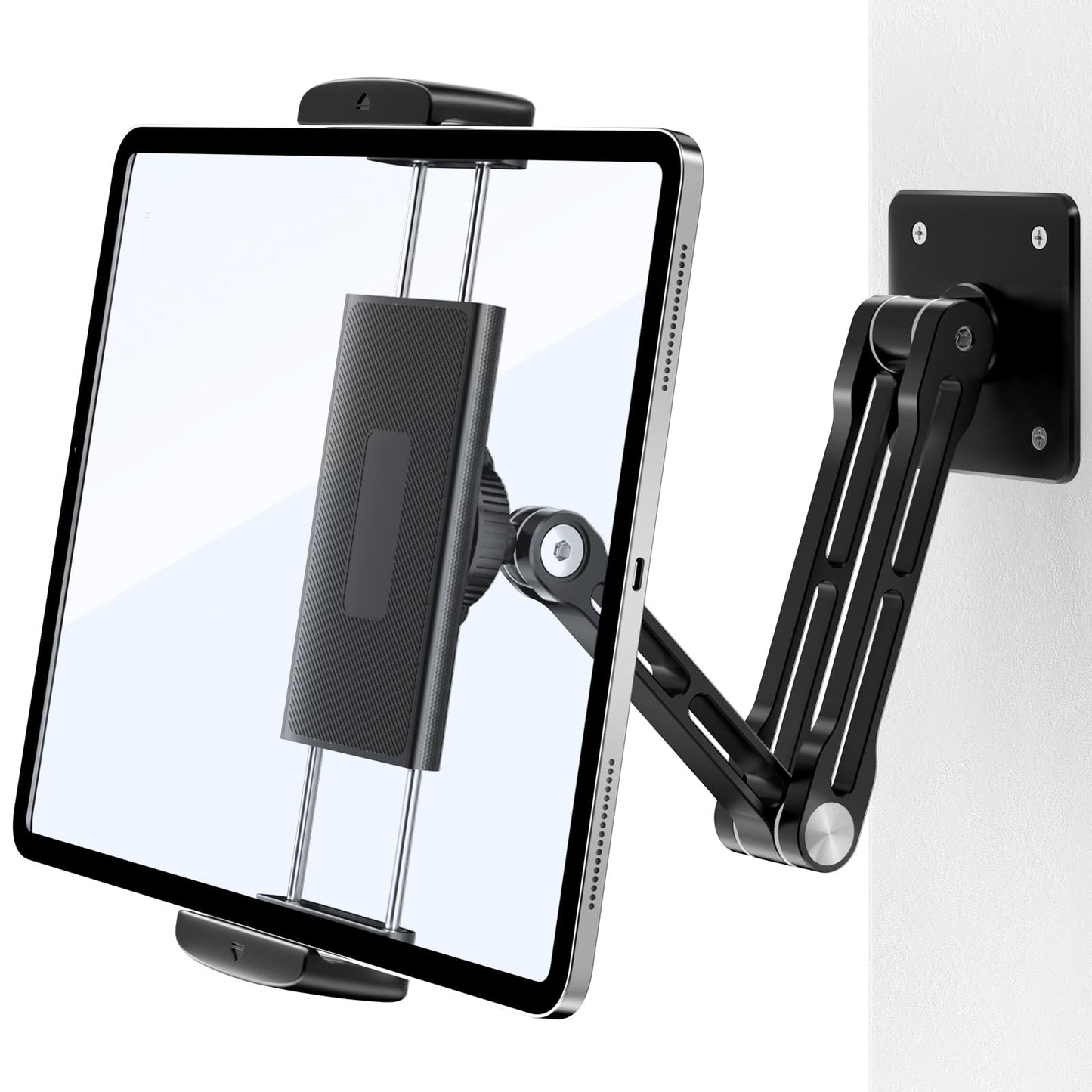Julrrimg Aluminium Tablet Wall Mount - 3 Way 360? Swivel, Adjustable & Foldable iPad Wall Mount, Wall Tablet Holder Compatible with iPhone, iPad