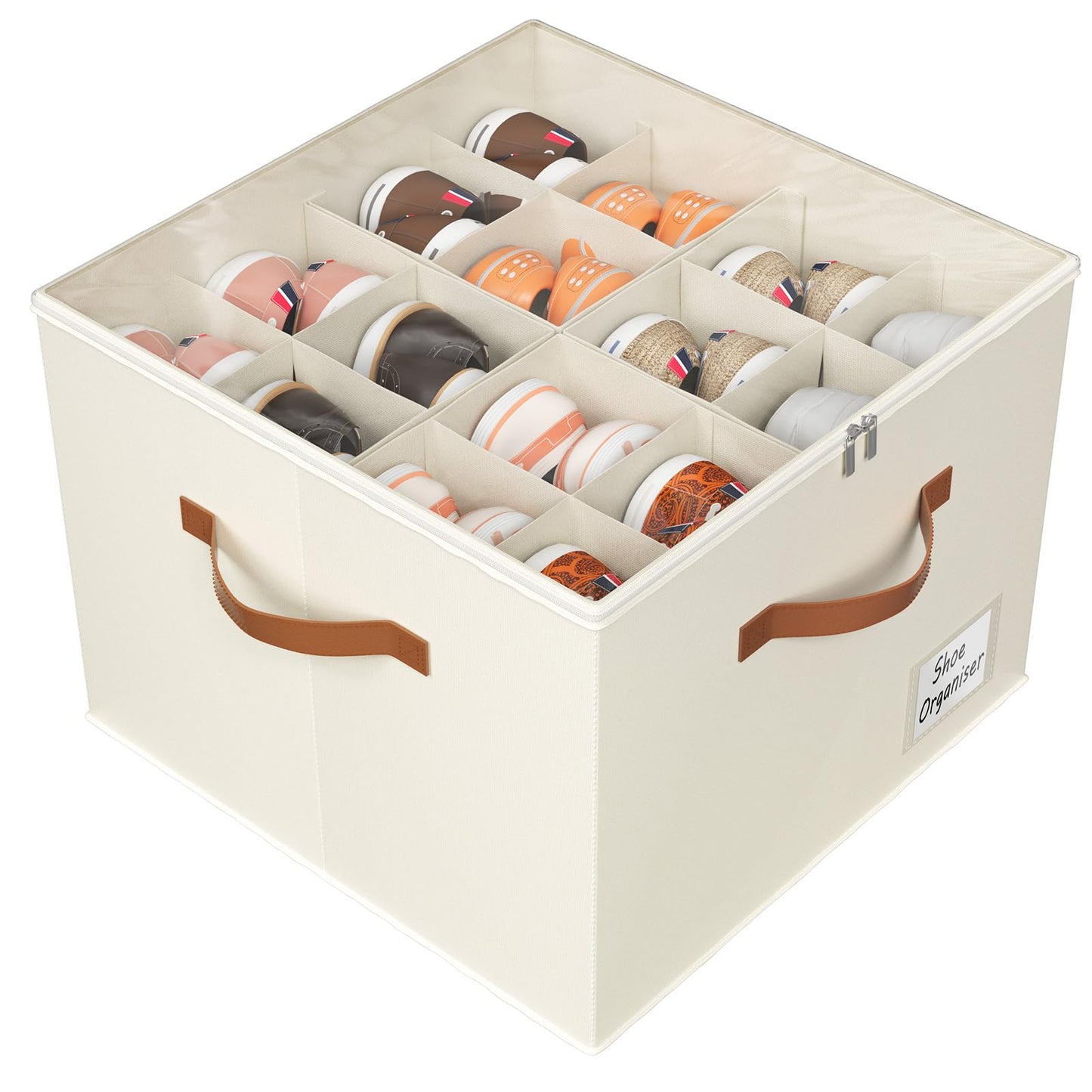 Storivo Shoe Storage Organiser Box 16 Pairs, Clear Lid, Adjustable Dividers