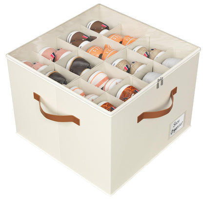 Storivo Shoe Storage Organiser Box 16 Pairs, Clear Lid, Adjustable Dividers