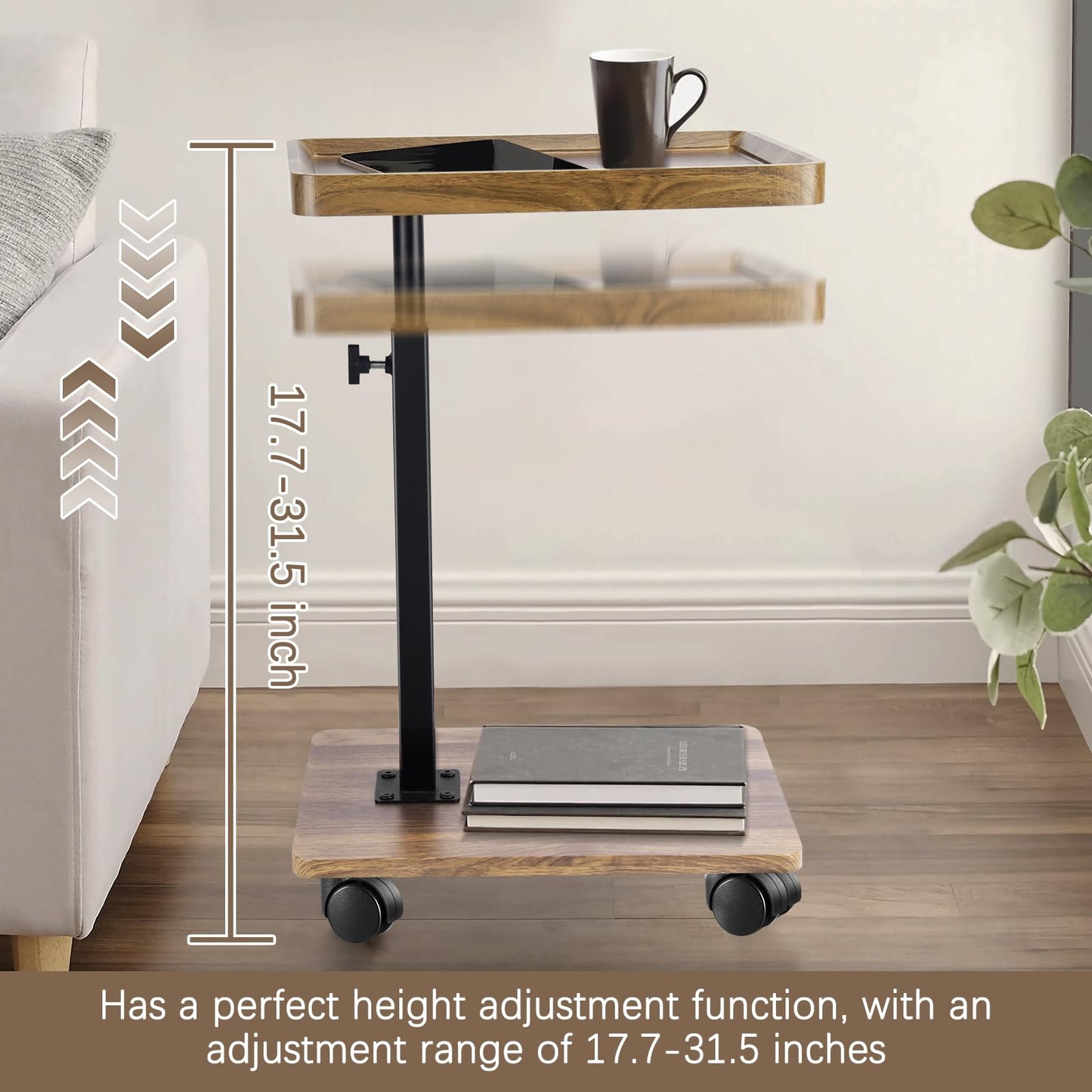 Turmegtt Adjustable Side Table C Shaped Side Table with Wheels