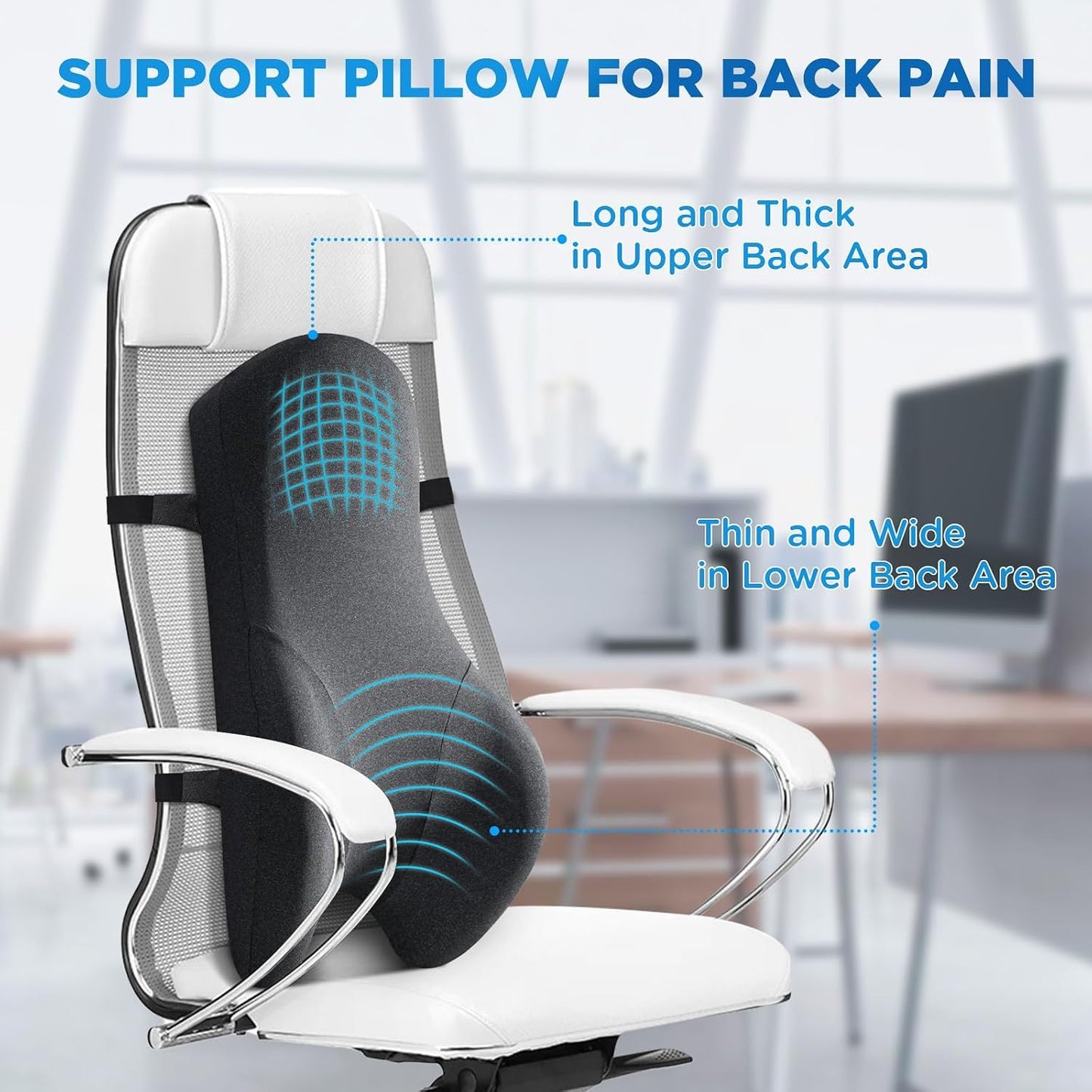 High Back Support Cushion for Office Chair, Memory Foam Lumbar Support