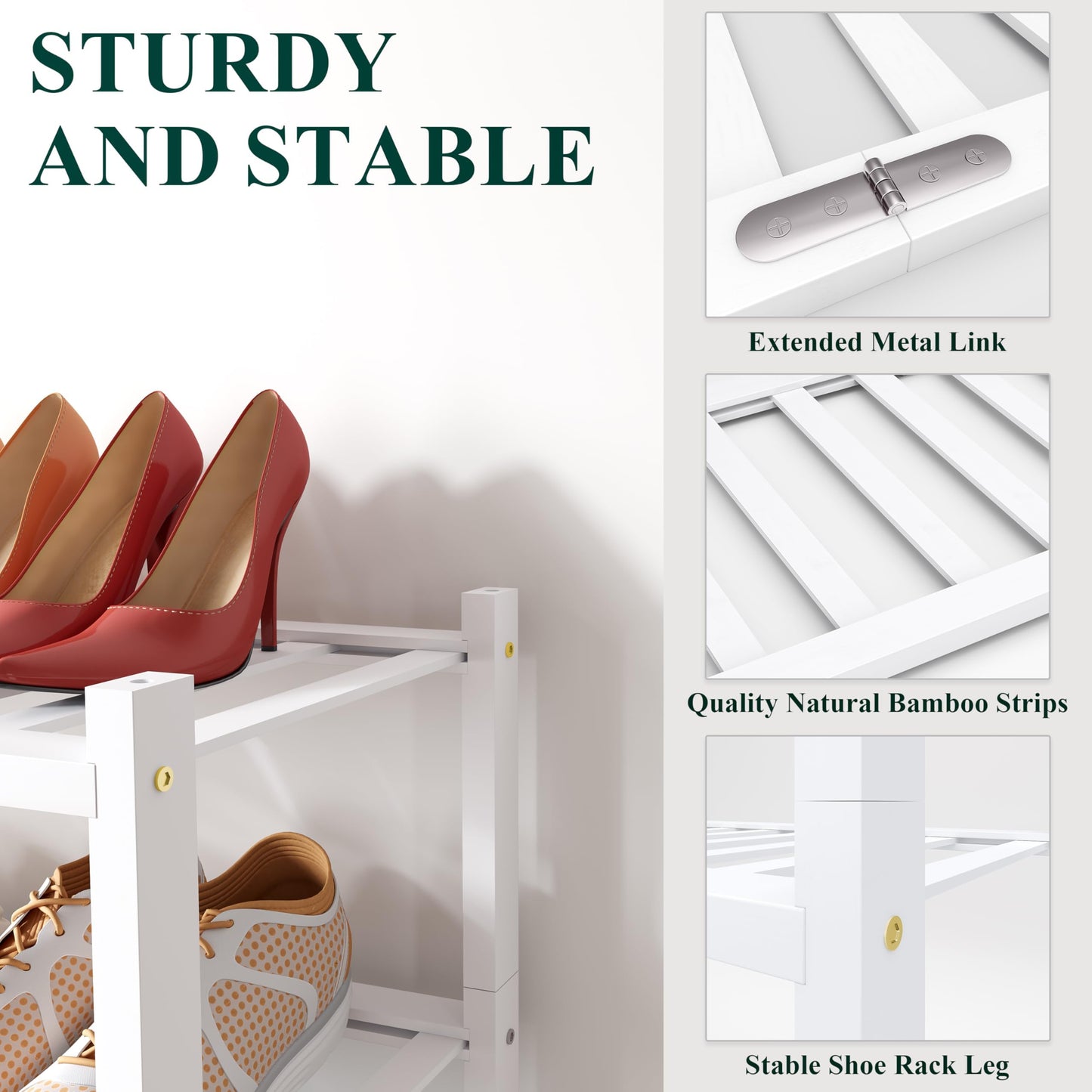 smiry Natural Bamboo Shoe Rack, 3 Tier Wooden Stackable Shoe Storage Organiser, Free Standing Shoes Storage Shelf for Entryway, Hallway, Small Spaces