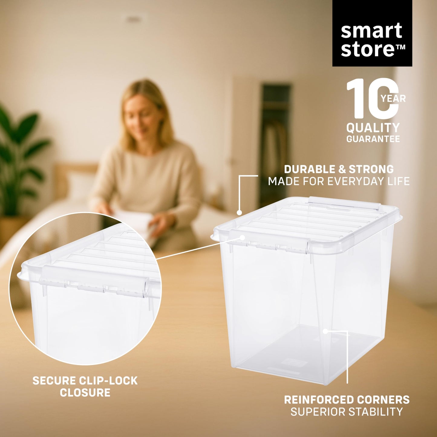 SmartStore - 3x Plastic Storage Box with Lid Classic 52L (50x39x41cm) |Plastic Storage Drawers with Lid|Food-Safe Material|Kitchen &