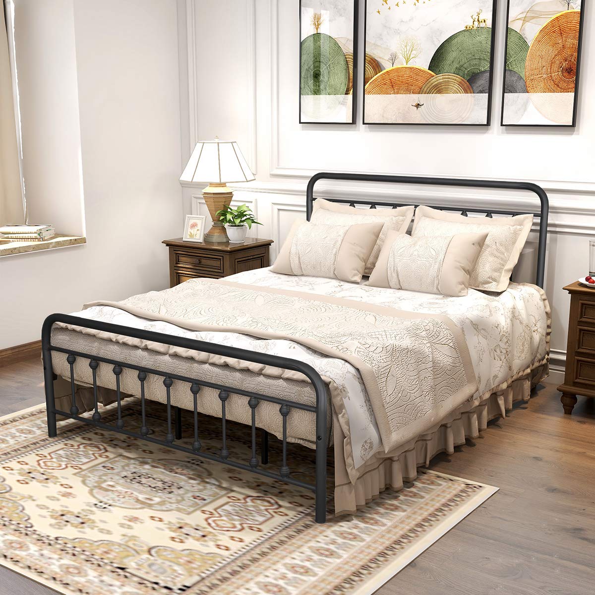 DUMEE King Size Bed Frame with Headboard and Footboard/Under Bed Storage, Metal Bed Frames King Size Mattress Base No Box Spring Needed