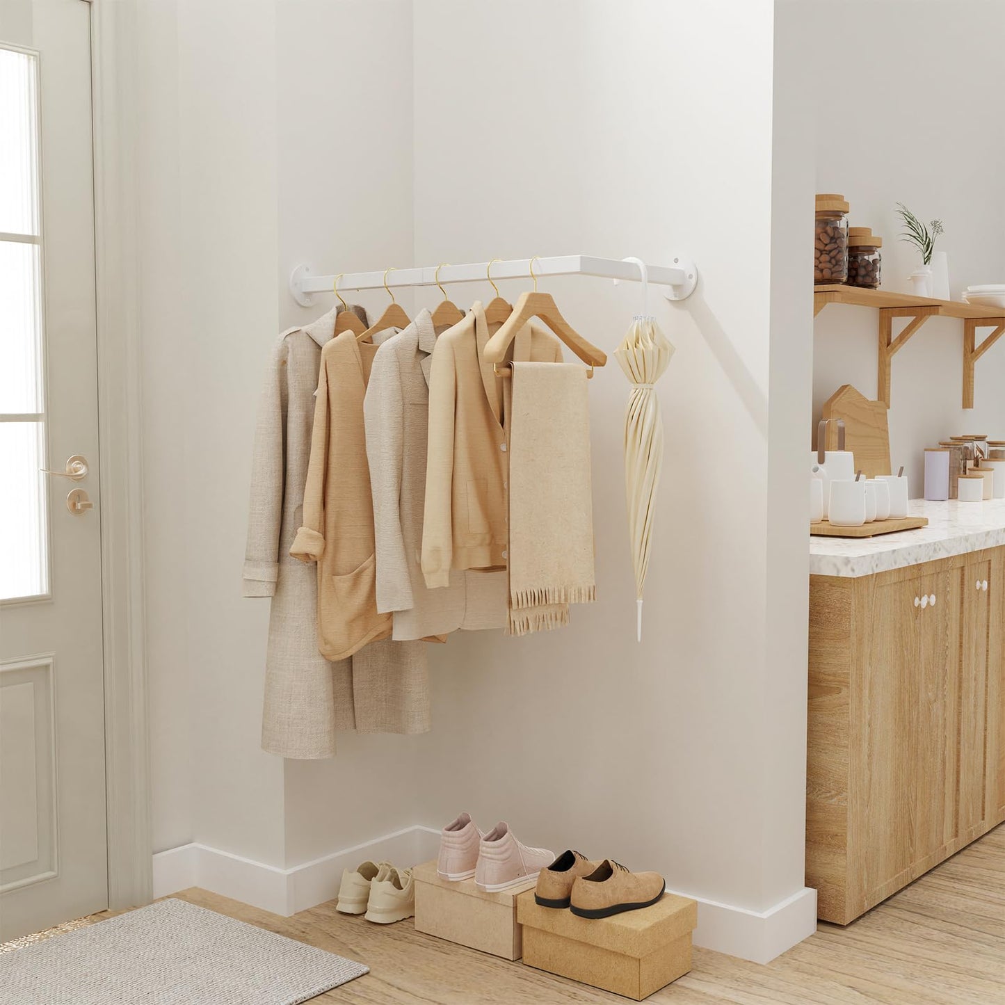 Yawinhe Wall Mounted Clothes Rail,60cm Clothing Rack,White,1 Pack