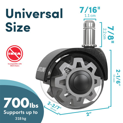 Lifelong Office Chair Dual Wheels Replacement Rubber Chair Casters for Hardwood Floors and Carpet, Set of 5