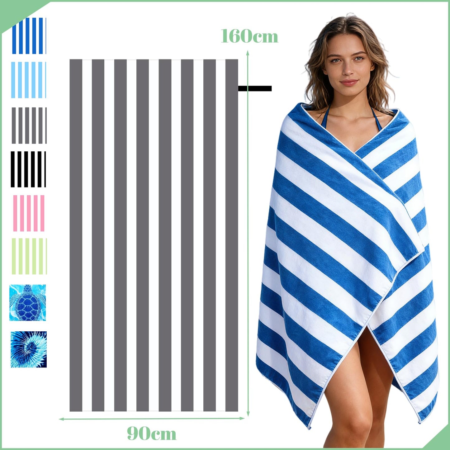 Large Microfibre Beach Towel for Adults with Bag 160x90cm,Grey Quick Dry Beach Towel with Double Sided,Lightweight Beach Microfiber Towels for Travel