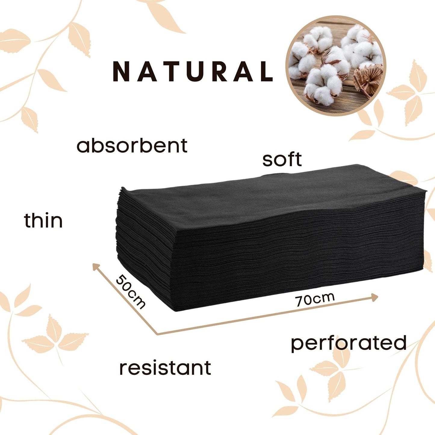 EKO Higiena 70×50 Black Disposable Hairdressing Towels – Perforated & Viscose Polyester Fabric – Face Cloths, Body Wipes, Makeup Pads – For Salon Use