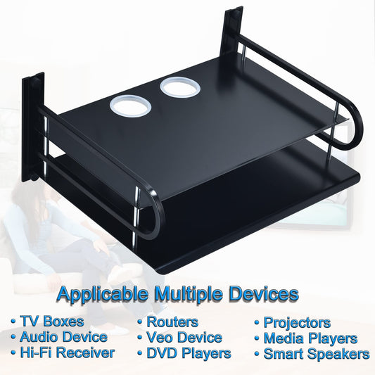 HNVNER Wall Mounted Projector Shelf Metal Router Rack DVD Player Bracket, Floating Wall Shelves For TV Components Such as Cable TV Box/Sky Box/Media