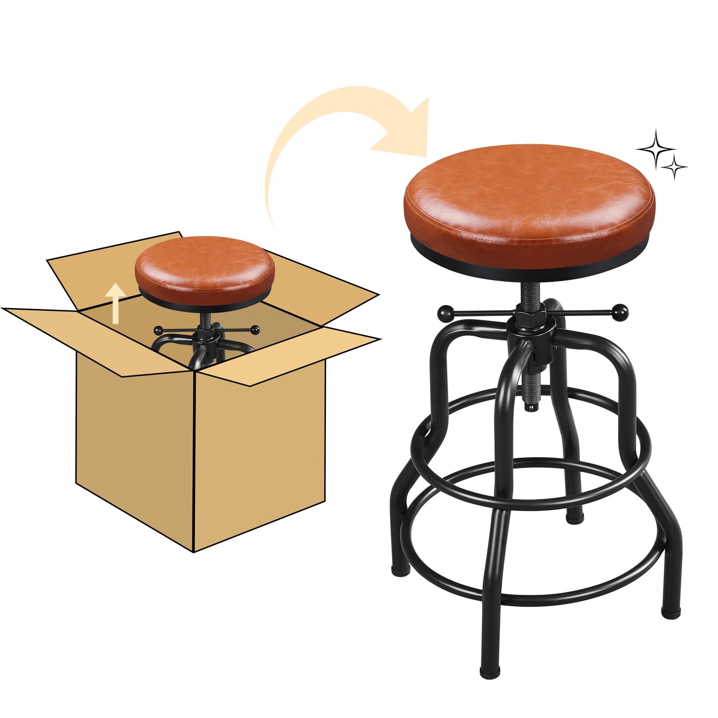 Yaheetech Rustic Round Adjustable Industrial Bar Stools, 1PCS Light Brown