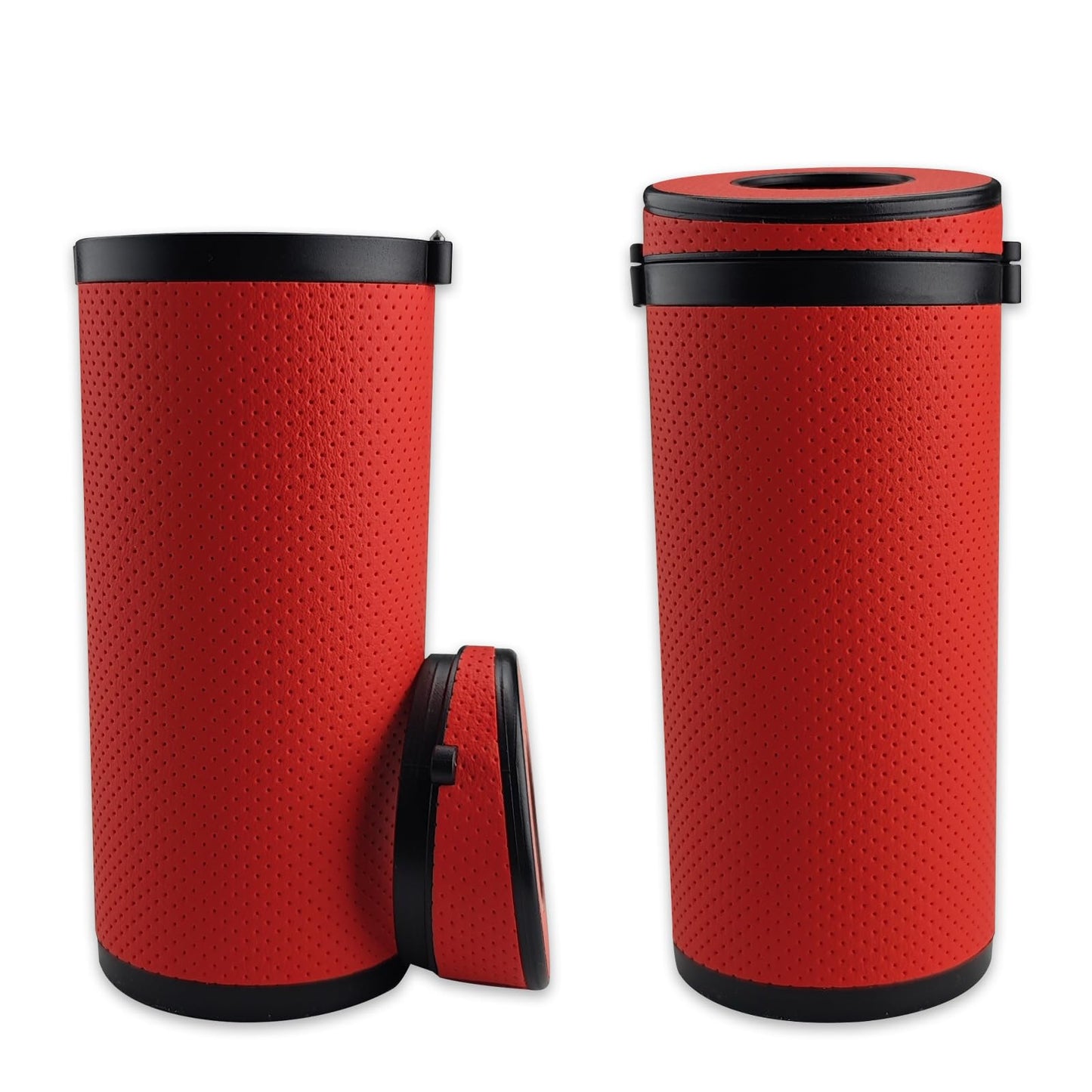 Thatyro 2 Pieces Leather Car Tissues Holder Cylinder with Window Breaker, Refillable Round Tissue Boxes for Car Cup Holder Container Fit Vehicle Home
