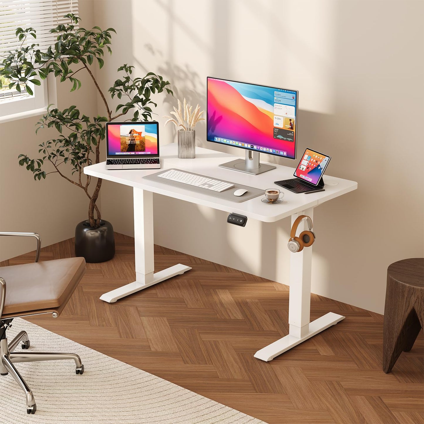 JUMMICO Electric Standing Desk 160 x 70 cm Home Office Height Adjustable Desk, Computer Lift Table with Smart Panel