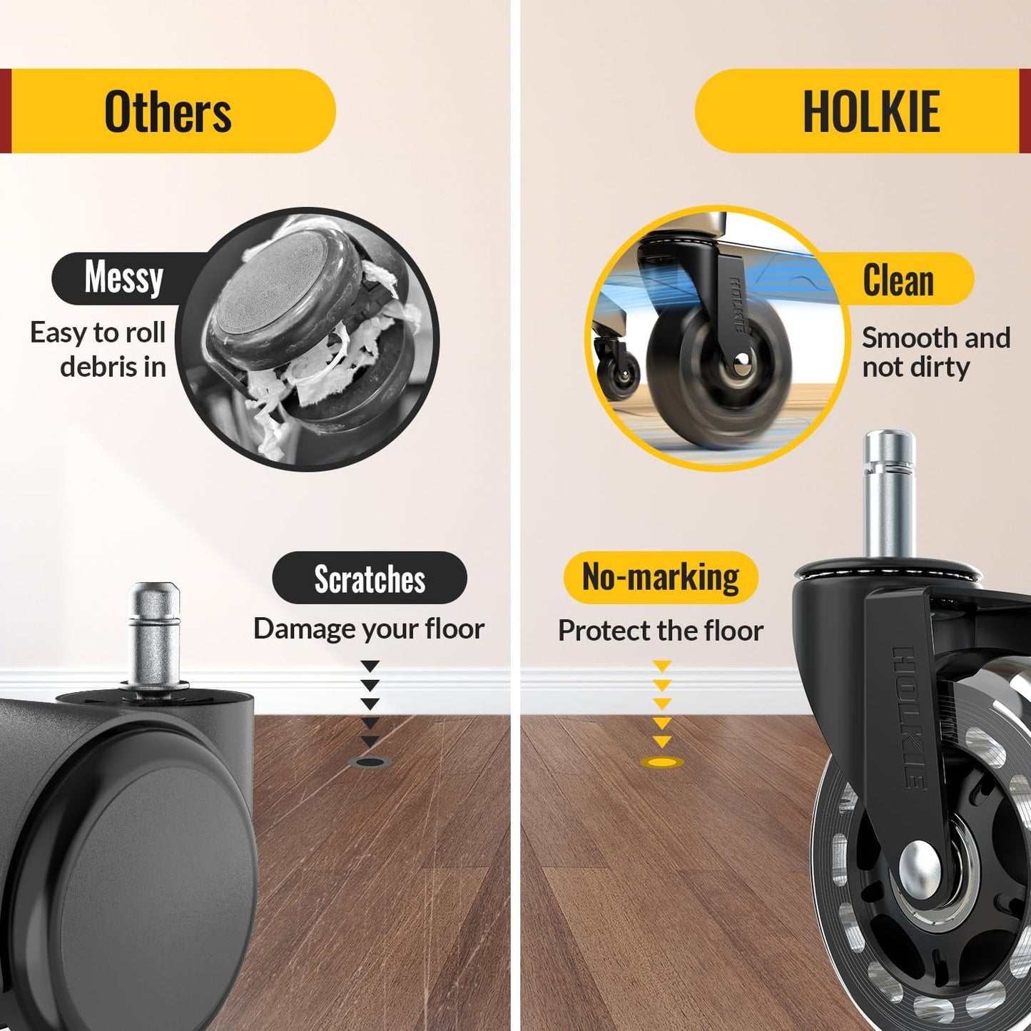 HOLKIE Office Chair Casters Wheels Transparent 10x22mm 3 Inch Fit 1KEA ONLY Black Castors Replacement for Carpet and Hardwood Floor
