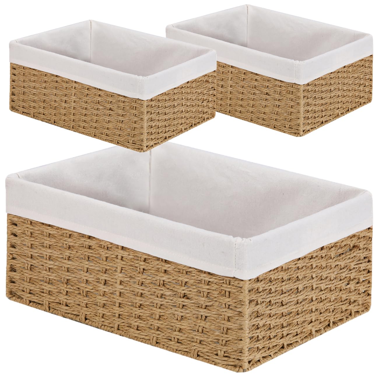 Vagusicc Wicker Storage Basket with Handles and Removable Fabric Lining