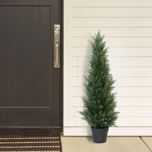 CROSOFMI Artificial Plants Outdoor 95 cm Fake Cedar Tree Large Faux Plants With Plastics Pots for Garden Front Porch Decoration (2 Pack)
