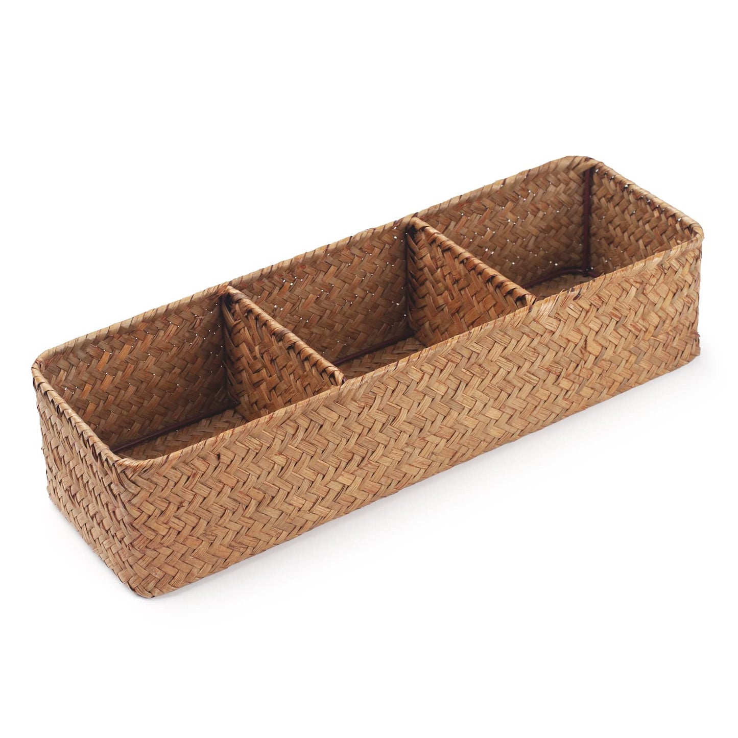 Seagrass Tank Basket for Toilet Paper 3 Sections Woven Storage Basket with Large Compartment (Natural 42cm x 14cm x 9cm)