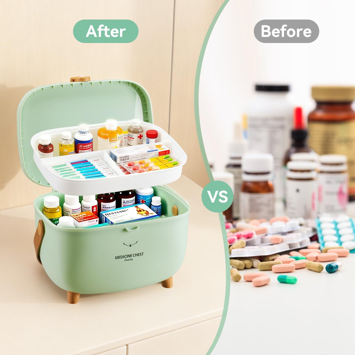 Esilihom Medicine Storage Box, Double Layer First Aid Organiser with Handles,Lockable Medicine Storage Box Organiser