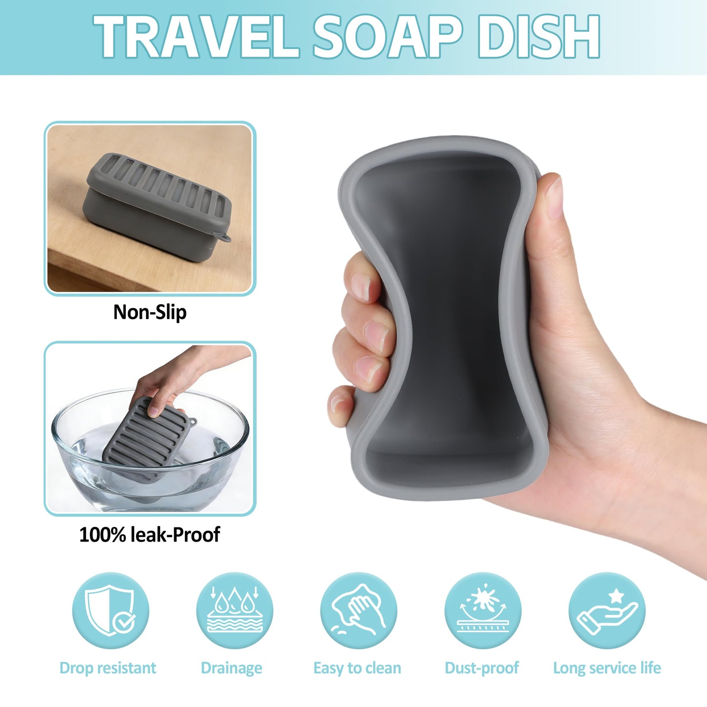Portable Travel Soap Case, Soap Dish with Lid and Draining Layer
