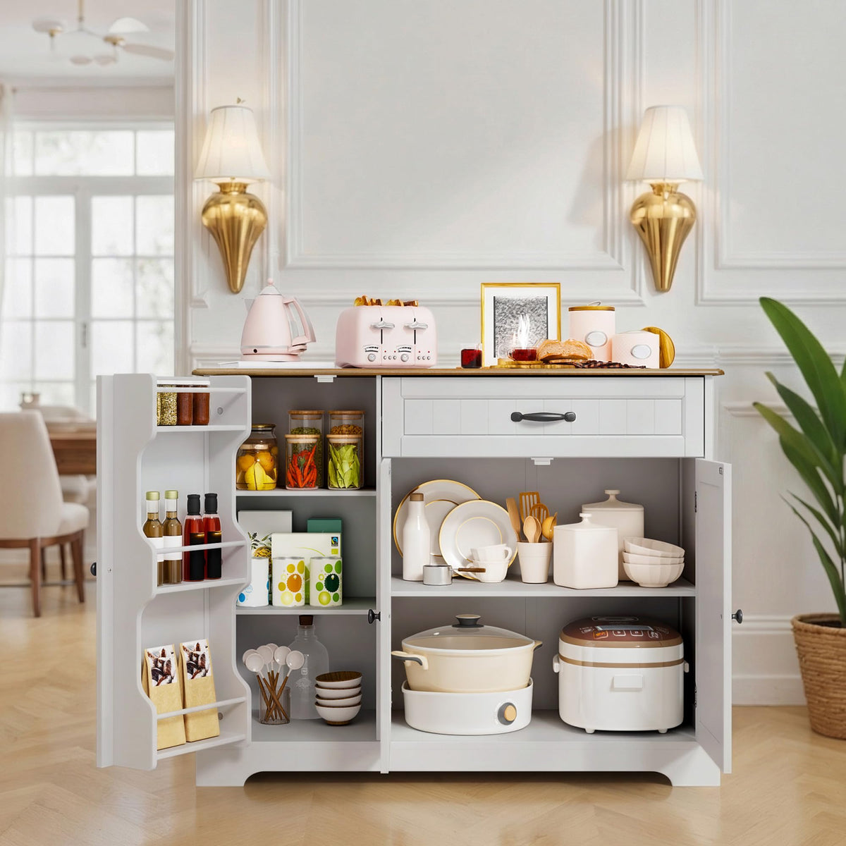 Xbro Sideboard Cabinet, Kitchen Storage Cupboard with Drawer