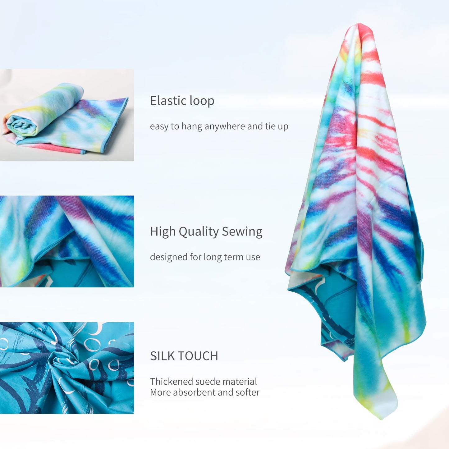 Vorvowry Microfibre Beach Towels for Adults Women Men Extra Large Lightweight Quick Dry Sand Free Travel Towel Double Sided Printing for Swim Sports