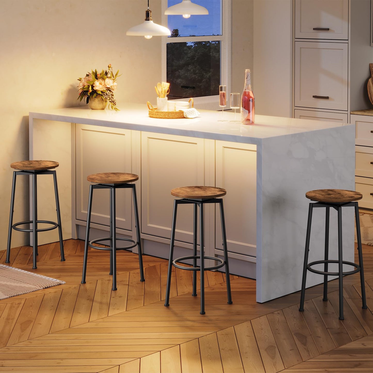 HOOBRO 360 Swivel Bar Stools Set of 2, Round Kitchen Breakfast Stools, Bar Chairs with Footrest, for Kitchen Islands, Cafe, Counter