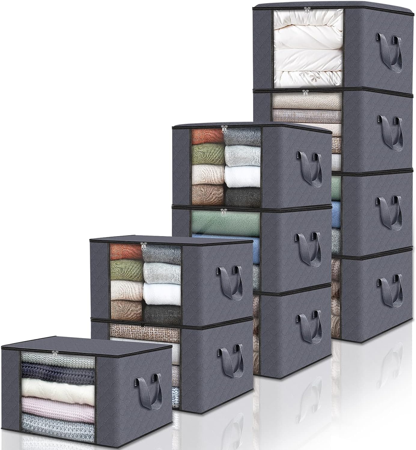 edihome, Clothes Storage Bag, (10 pieces), Wardrobe Organiser, with Reinforced Handles, Heavy Duty Cloth Pouches with Transparent Window