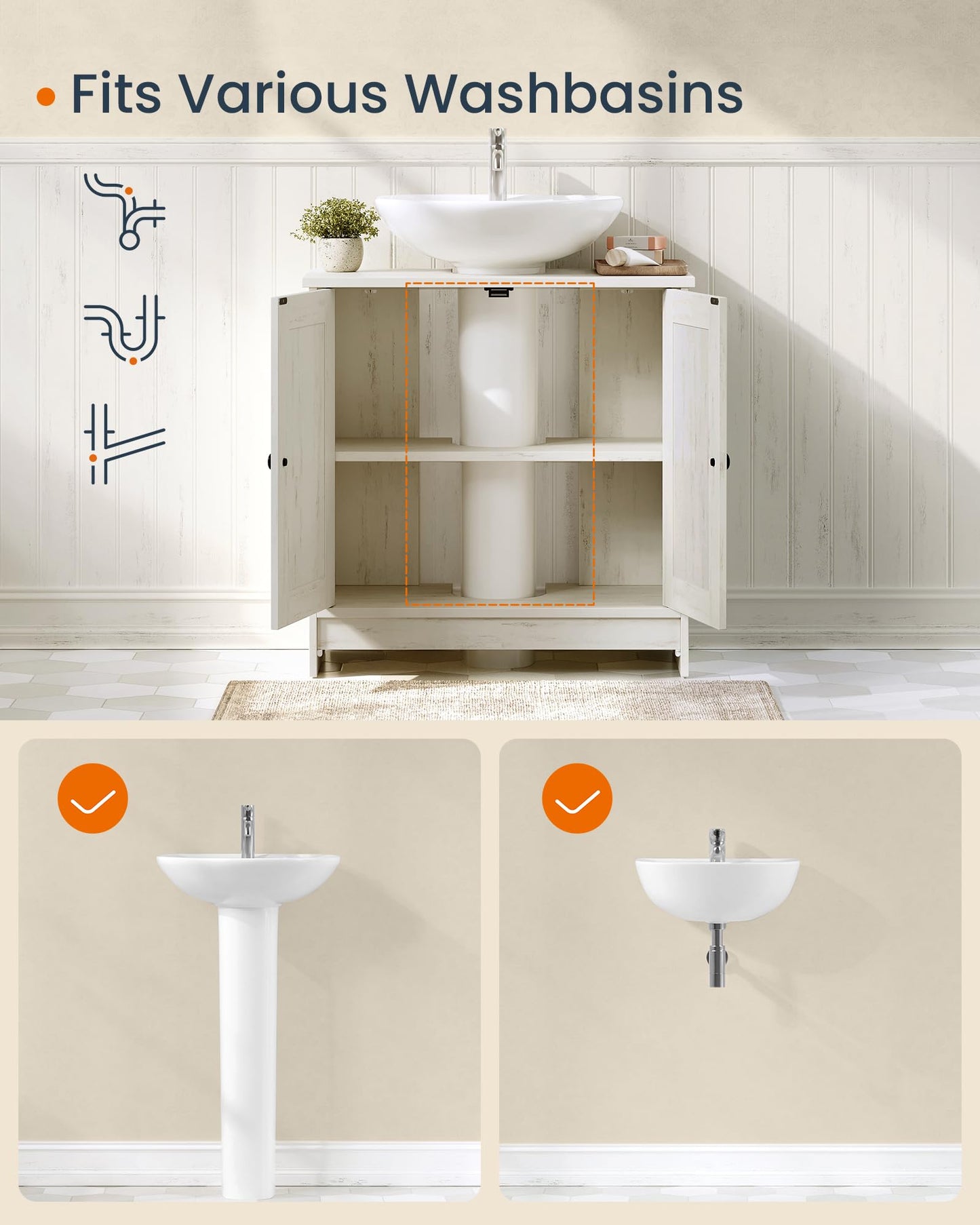 SONGMICS HOME Bathroom Under Sink Cabinet, Snapsemble Superfast Assembly