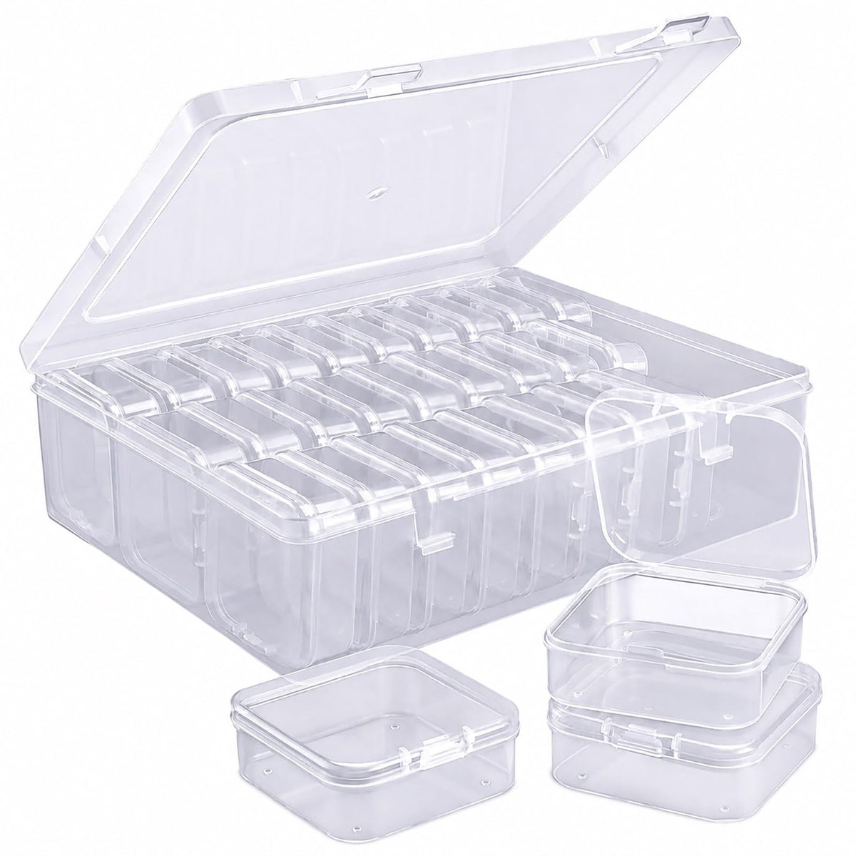 YYGMSS Plastic Storage Box with Lid for Small Parts Beads Craft Items Jewellery with Labels Compartments Container Organiser 30, 5.5 * 5.5 * 2cm
