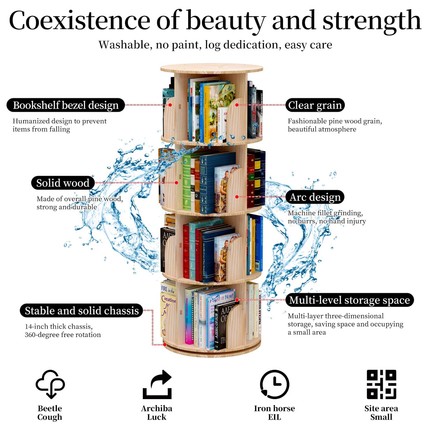 PTUWODS Rotating 360° Bookcase - Hexagonal Kids High Shelf, Floor Standing Corner Storage Shelf for Home, Living Room, Office (3 Tiers), Xuanzhuan001