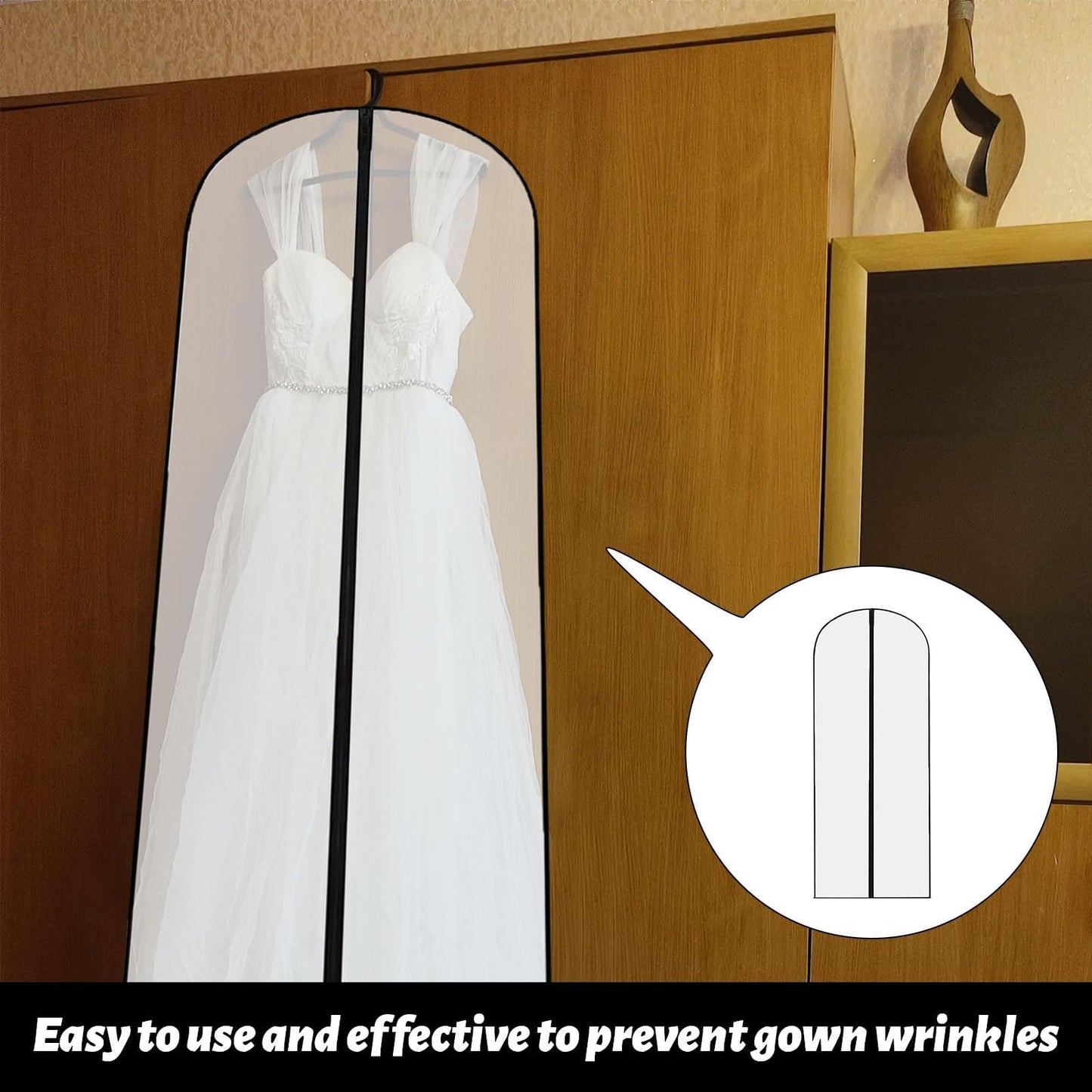 2 PCS Long Dress Bags Covers,Dress Bags Covers Long,Garment Covers Translucent with Zip Waterproof Dustproof,Dress Covers Garment bags Full Length