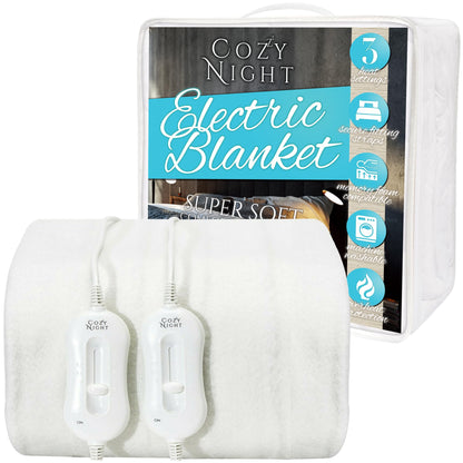 Cozy Night Superking Electric Blanket, Size 182 x 200cm, Soft Fitted Underblanket Mattress Cover, Quick Fit Corner Straps, 3 x Heat Settings, Dual