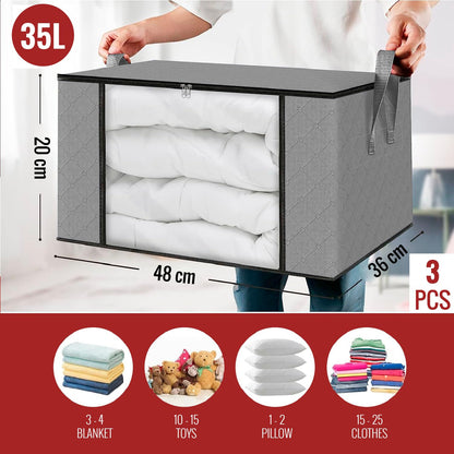 edihome, Clothes Storage Bag, 3 pieces, Wardrobe Organiser, with Reinforced Handles, Heavy Duty Cloth Pouches with Transparent Window