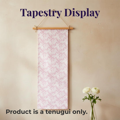 Japanese Tenugui Towel, 34.64"L x 12.99"W,Cherry Blossoms, Pink on White