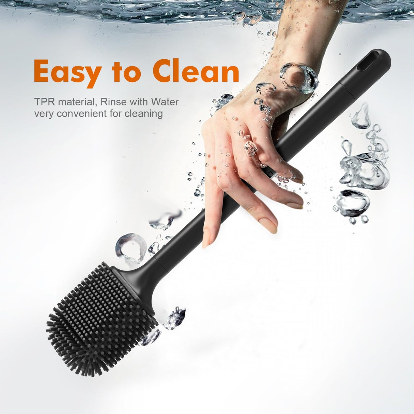 Ibergrif Black Silicone Toilet Brush and Holder Set, Quick Drying M34156B