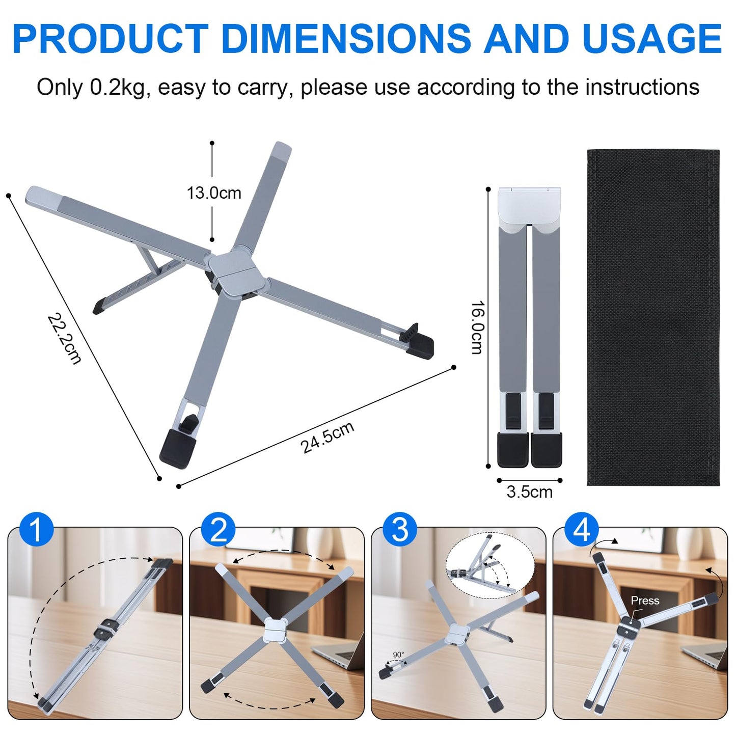 Laptop Stand for Desk, 5-Angle Adjustable Laptop Riser with Carry Bag,16cm Portable Foldable Laptop Holder