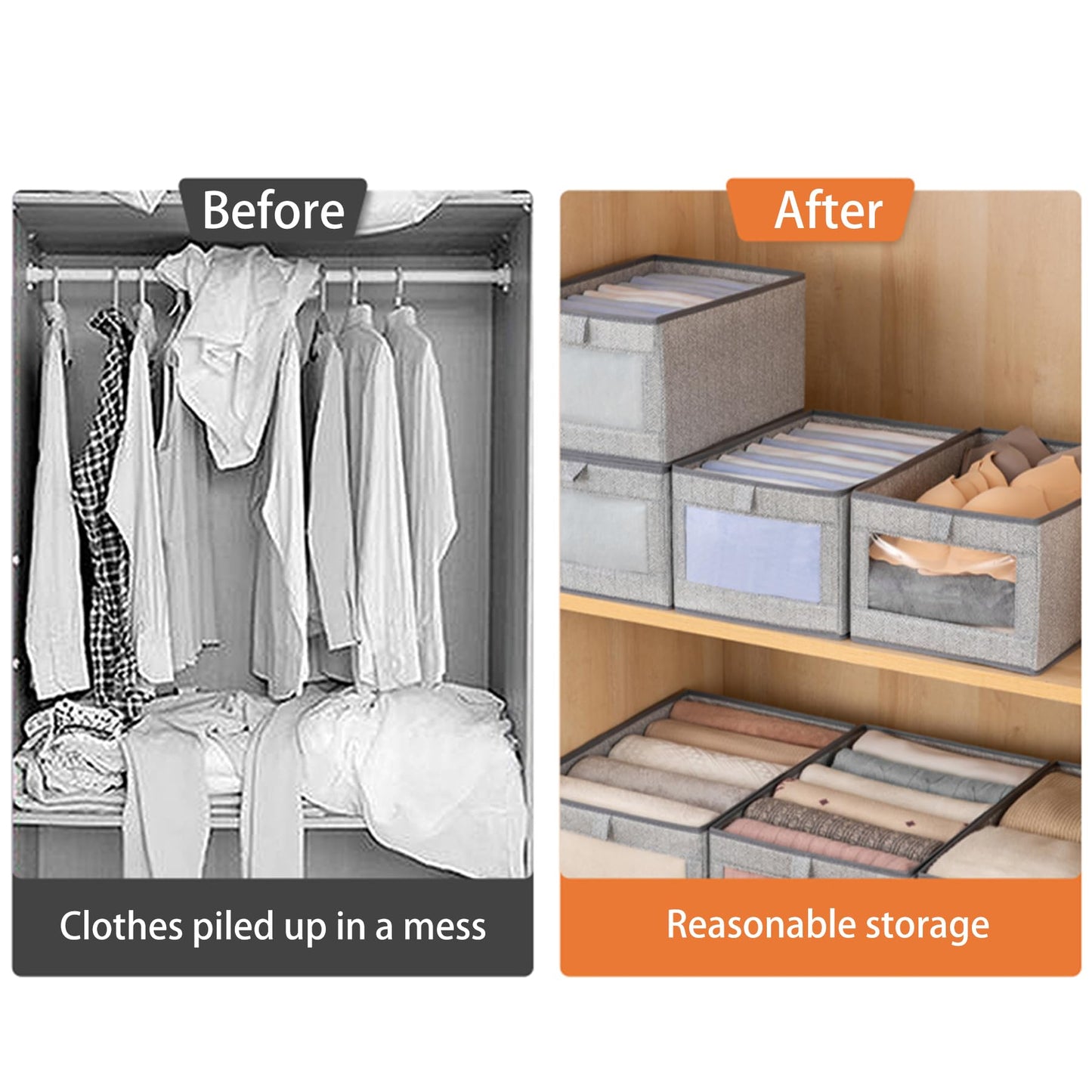 Goesort Set of 5 Clothes Storage Boxes, Wardrobe Storage Organiser Fabric Clothes Organiser