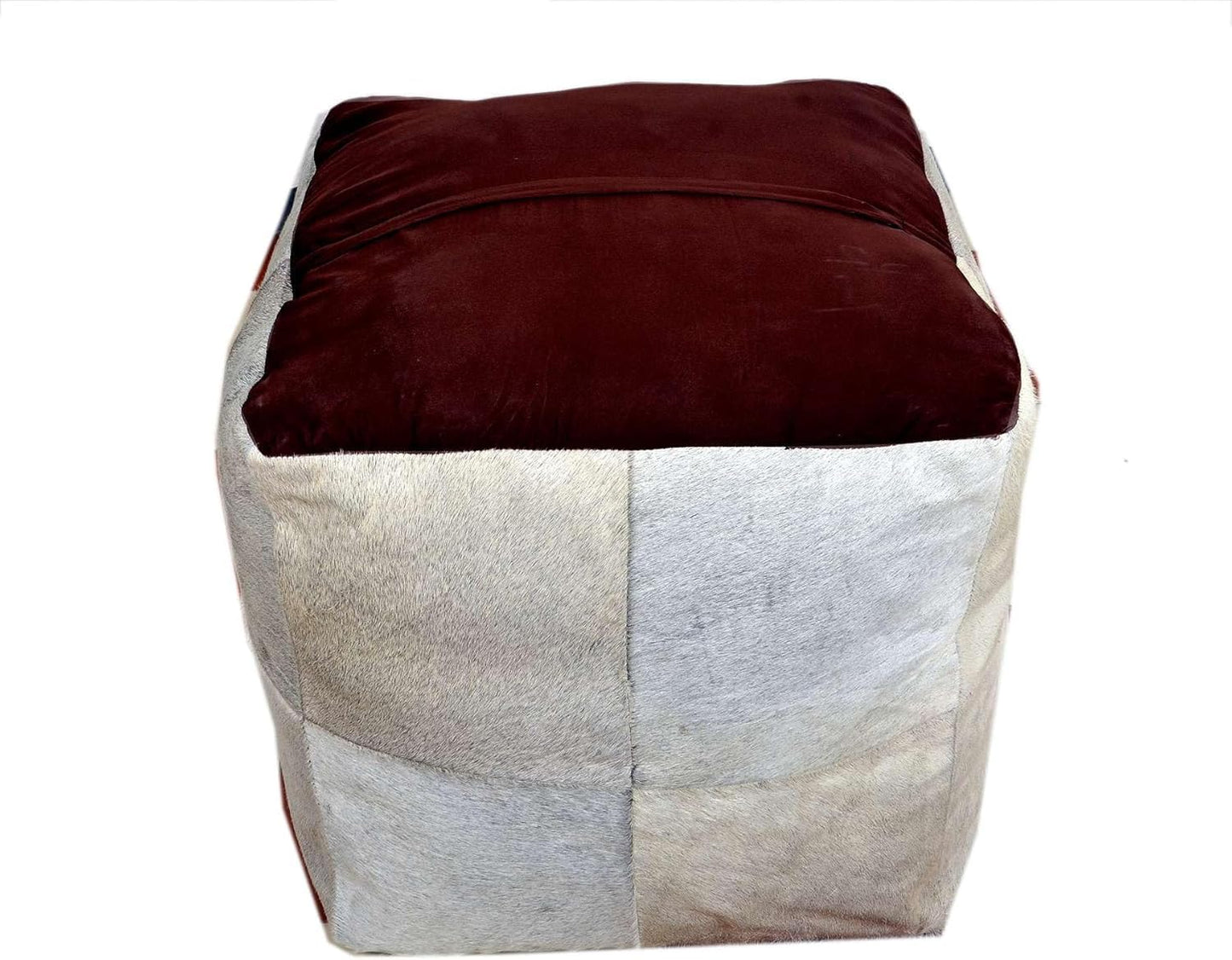 Heaven Hush Unstuffed Pouffe Cover Ottoman Handmade Hair-on Leather Pouf Cover only Genuine Cowhide Square Footrest Footstool Seat for Balcony Office