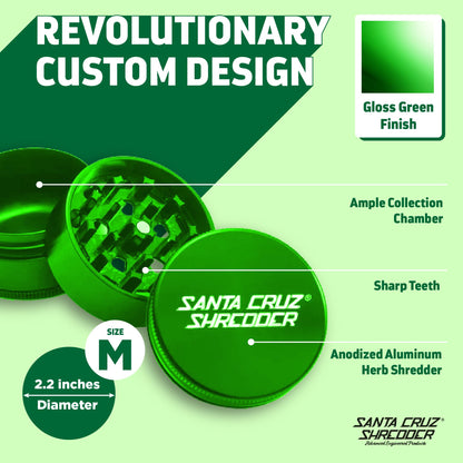 Santa Cruz Shredder Herb Grinder 3 Piece Medium 2 1/8" Superior Grip and Aluminium (Green)