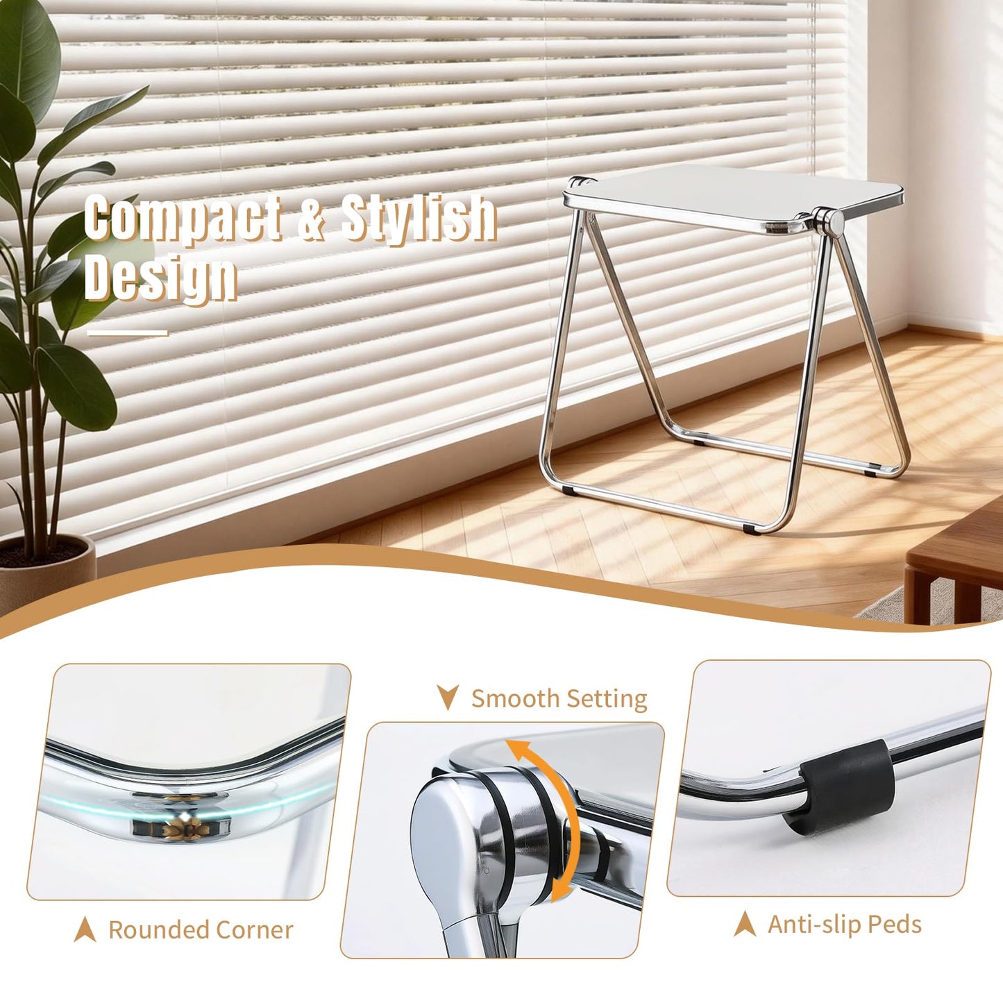 TAO ONE Acrylic Folding Table - Modern TV Tray Dinner Table - Small Folding Table Foldable Computer Desks Space-Saving with Chrome Frame No Assembly