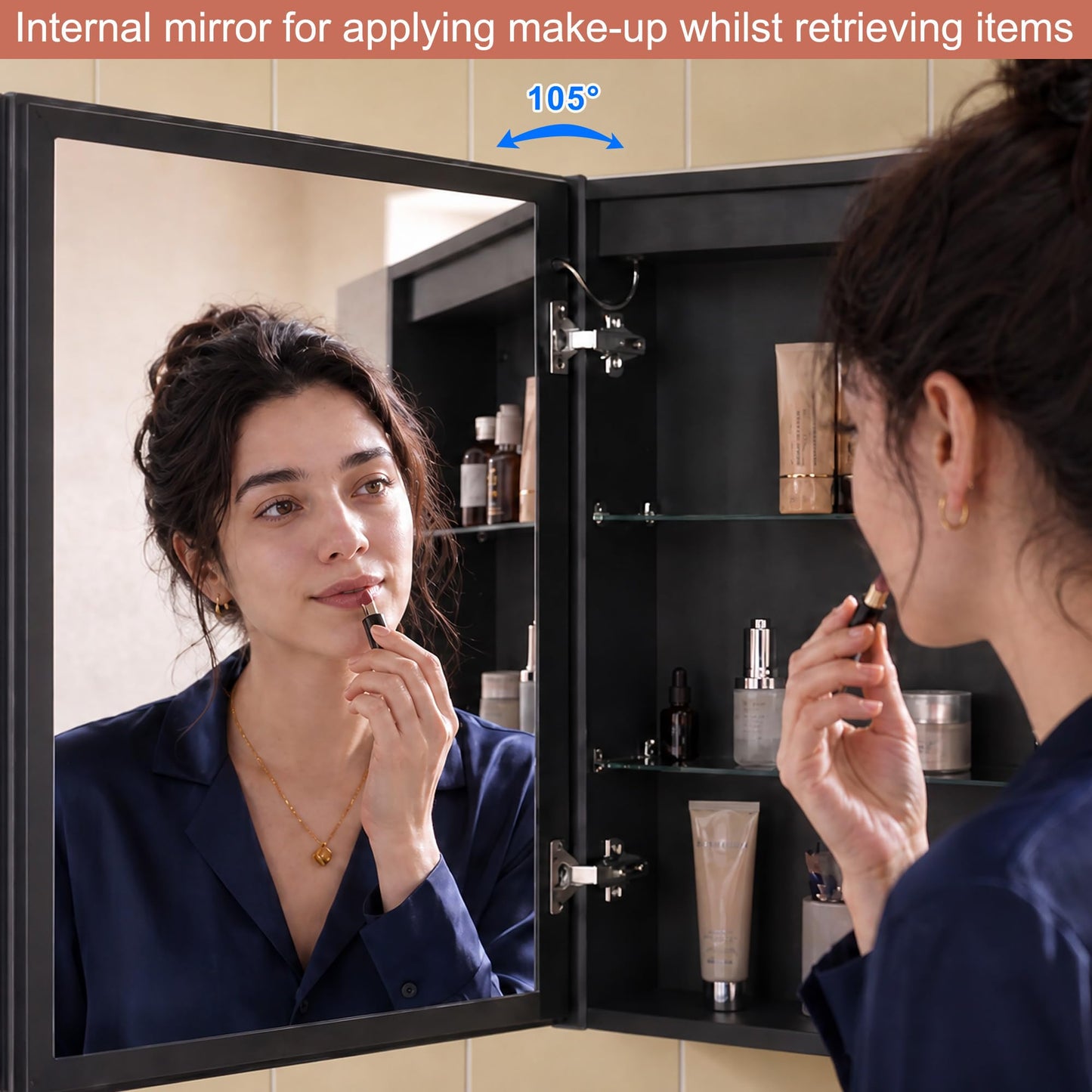 KWW 80 x 70 cm Two Doors Aluminum LED Bathroom Medicine Cabinet with Mirror