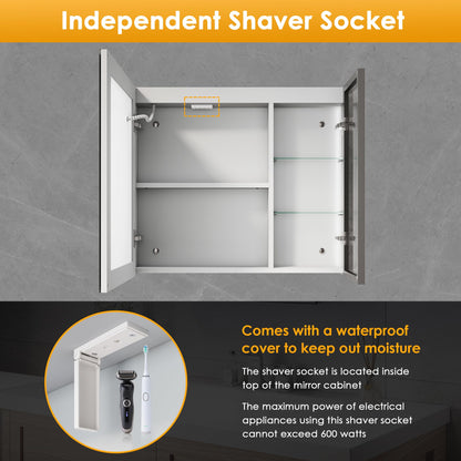 ZANOFIRA Bathroom Wall-Mounted Mirror Cabinet, 700x600mm Illuminated LED Bathroom Mirror Cabinet with Shaver Socket and Anti-Fog