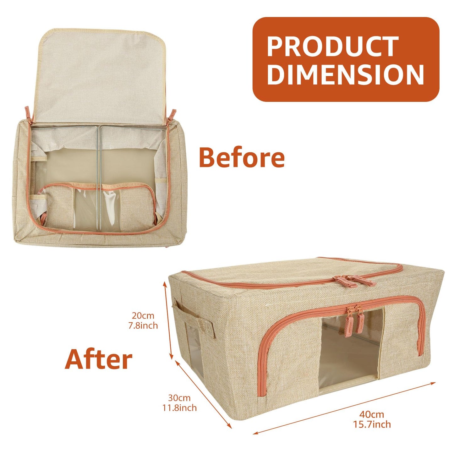 YOUNTHYE 4 Pack Clothes Storage Bags, 24L Foldable Clothes Storage Boxes with Lids, Clear Window & Carry Handles