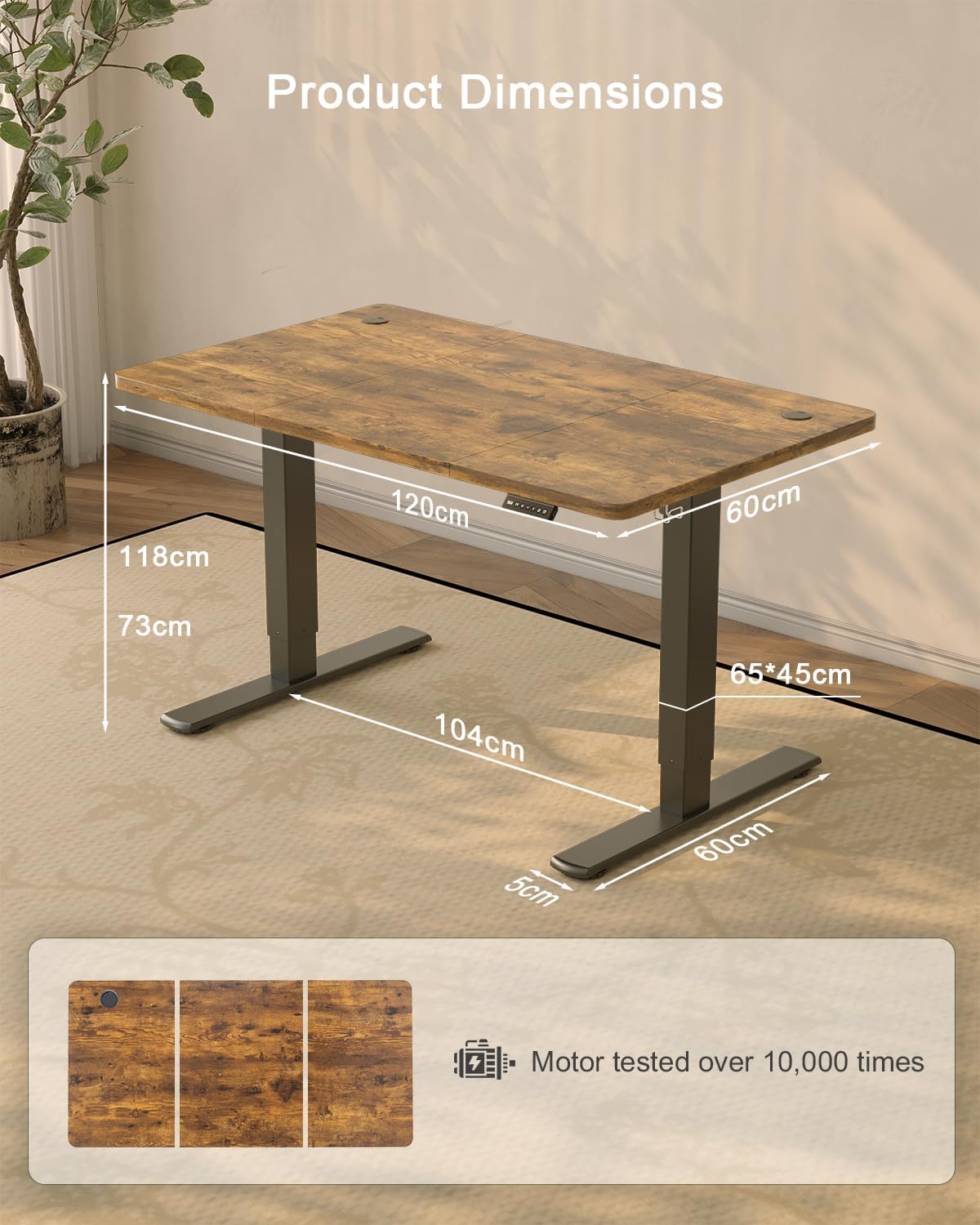JUMMICO Electric Standing Desk with USB Charging, 120x60cm Height Adjustable Desk with Sedentary Reminder Stand Up Desk with Splice Board for Home