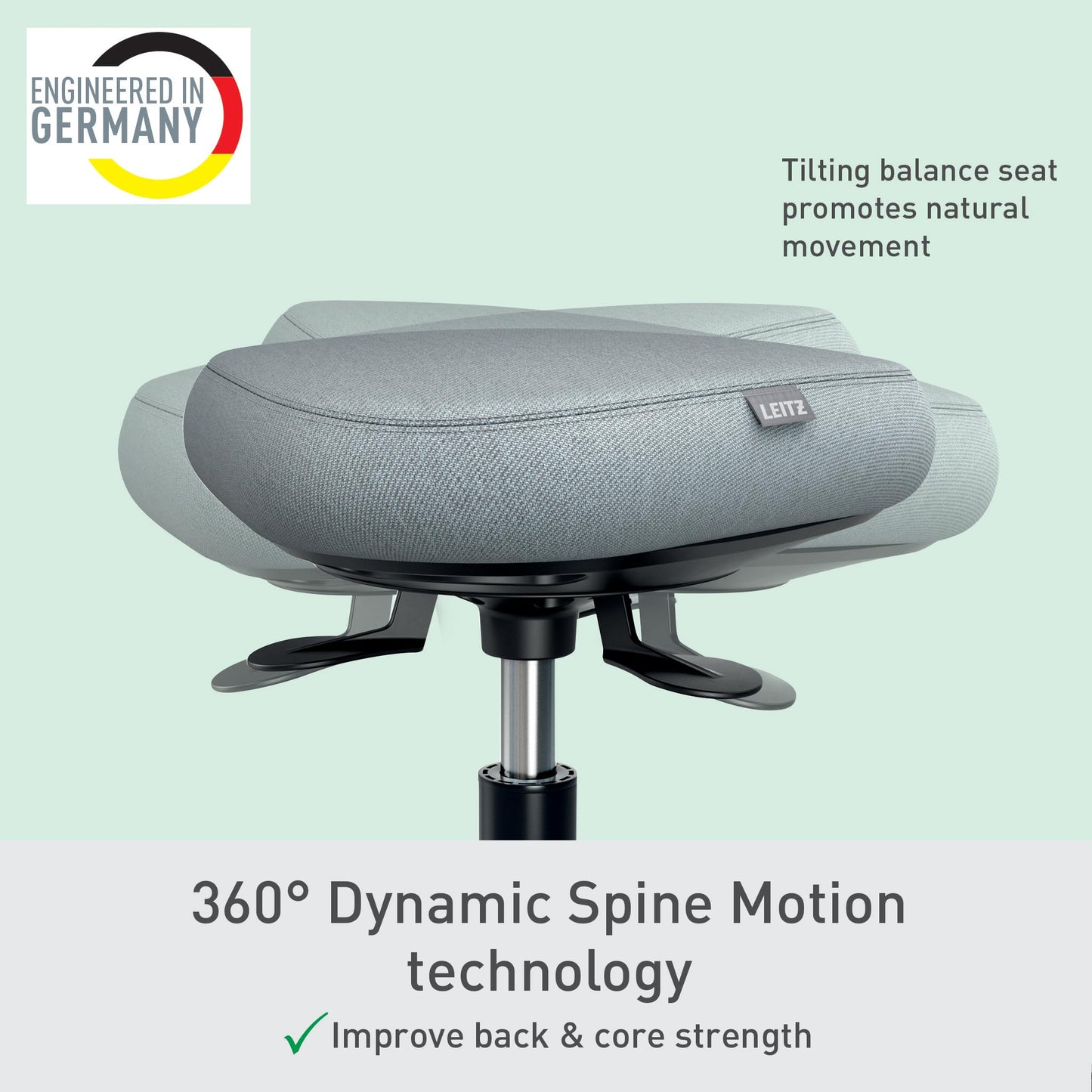 Leitz Ergo Active Height Adjustable (47-60cm) Wobble Stool On Wheels - Dual Density Foam Seat Cushion, Ergonomic Saddle Stool for Home, Office