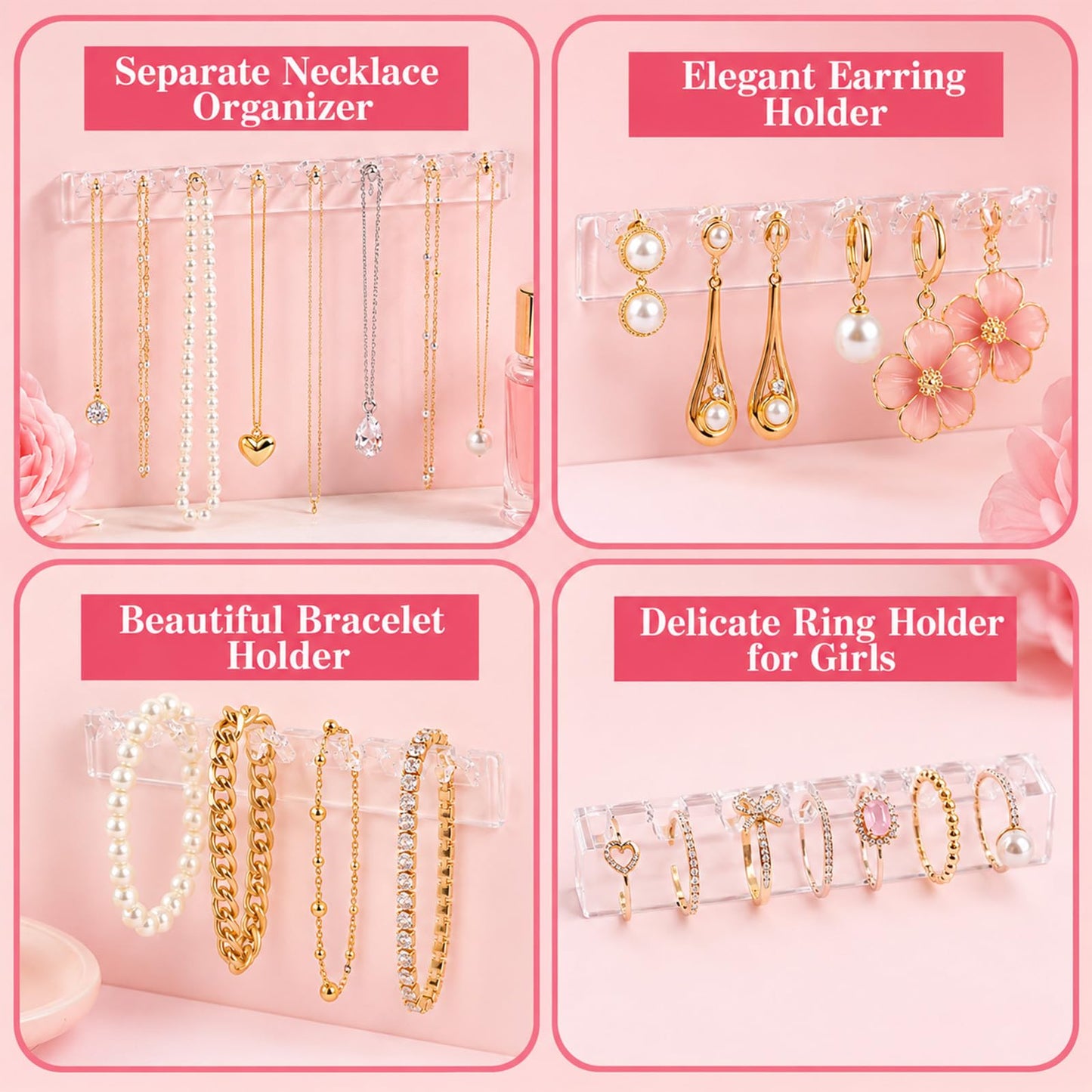 12Pcs Necklace Holder Wall Mounted, Acrylic Necklace Organizer with 8 Hooks