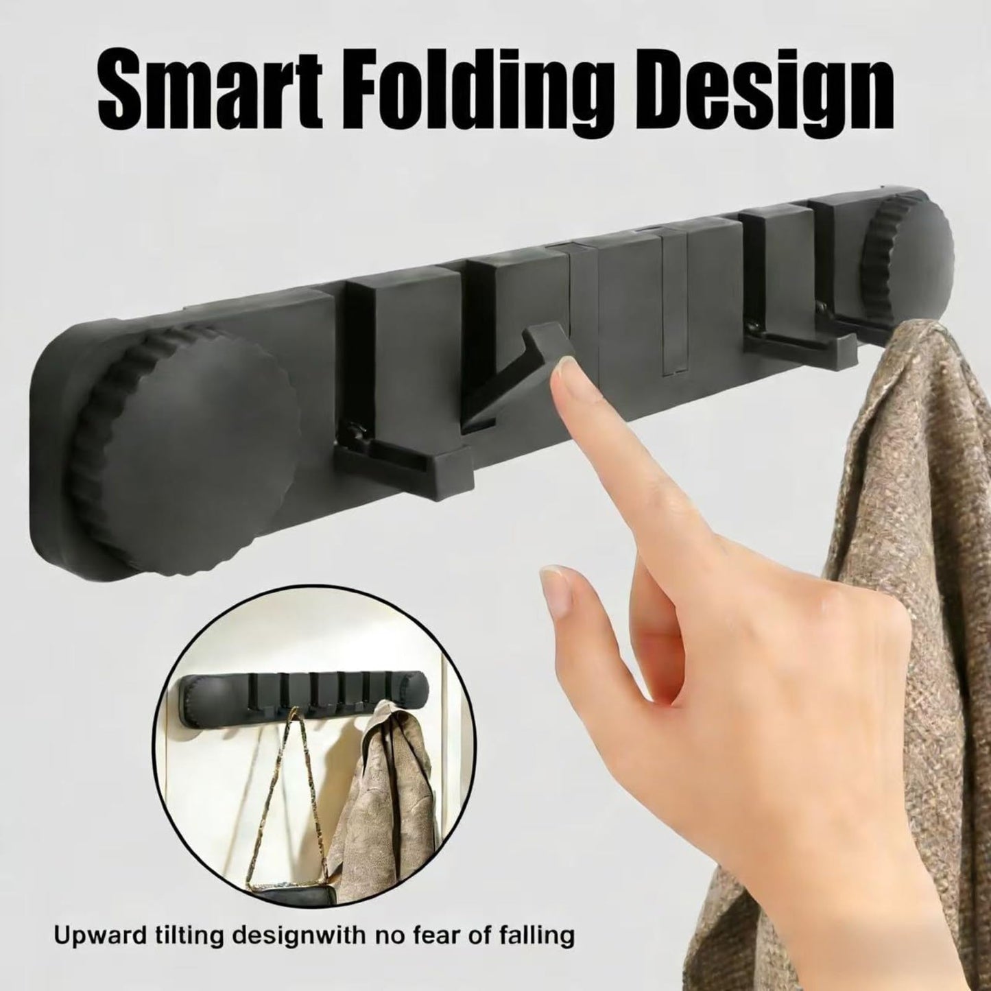 Plliocse Wall Coat Hook Racks Folding Invisible Coat Hooks Easy Install Clothes Rack for Space Saving (Grey 2PC)