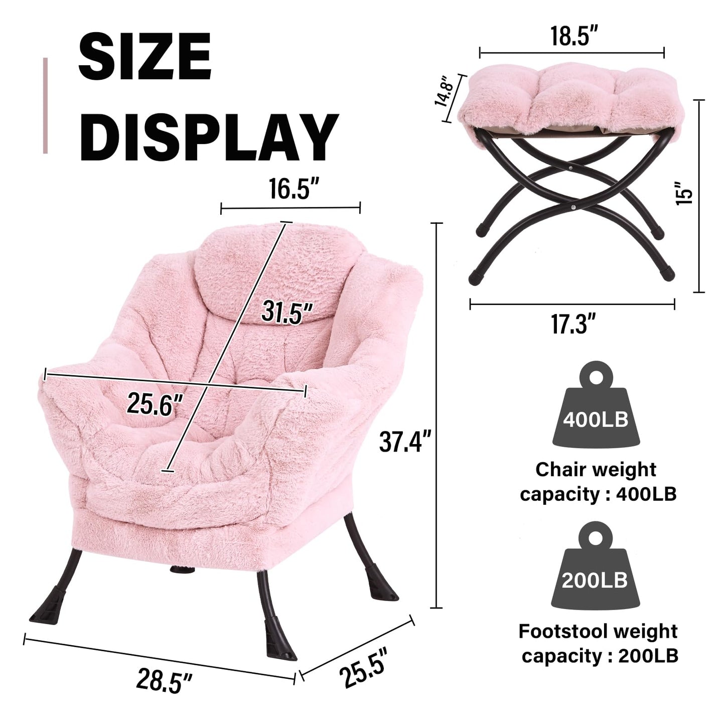 SESHINELL Armchair with Ottoman, Comfy Upholstered Lounge Reading Chair with Side Pocket and Armrests